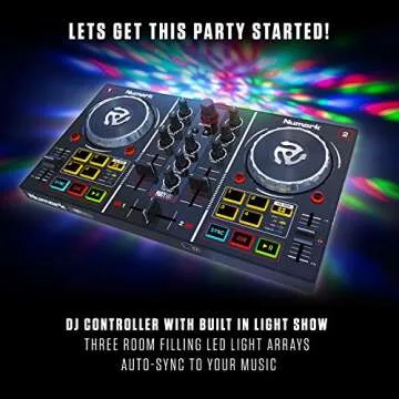 Numark Party Mix - Complete DJ Controller Set for Serato DJ with 2 Decks, Party Lights, Headphone Output, Performance Pads and Crossfader/Mixer