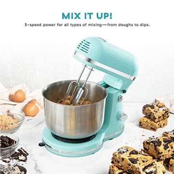 DASH Delish by DASH Compact Stand Mixer, 3.5 Quart with Beaters & Dough Hooks Included - Blue