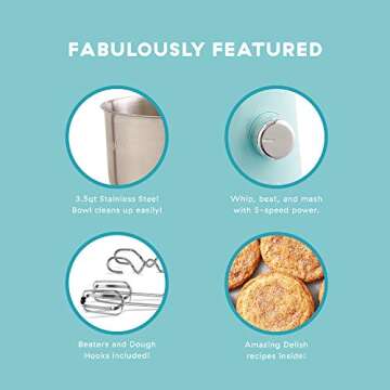 DASH Delish by DASH Compact Stand Mixer, 3.5 Quart with Beaters & Dough Hooks Included - Blue