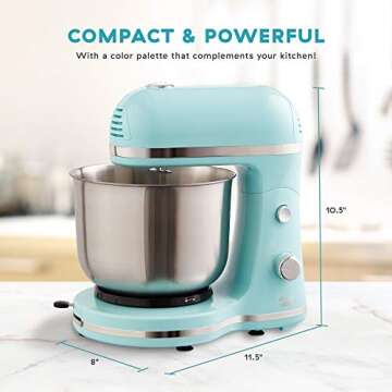 DASH Delish by DASH Compact Stand Mixer, 3.5 Quart with Beaters & Dough Hooks Included - Blue