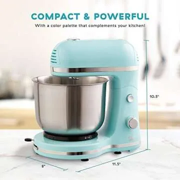 DASH Delish by DASH Compact Stand Mixer, 3.5 Quart with Beaters & Dough Hooks Included - Blue