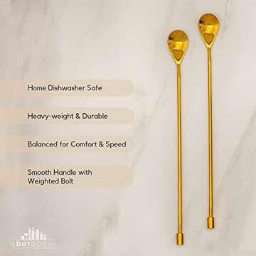 A Bar Above Bundle: 12 Inch Wooden Cocktail Muddler and 2pc Copper Cocktail Stirrer Set