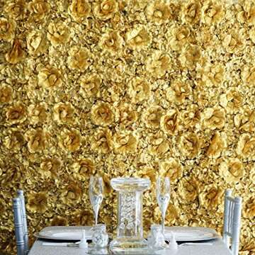 Efavormart 4 Pack 11 Sq ft. UV Protected GOLD 3D Silk Rose & Hydrangea Flower Panel Wall Mat for DIY Party Centerpieces Decor