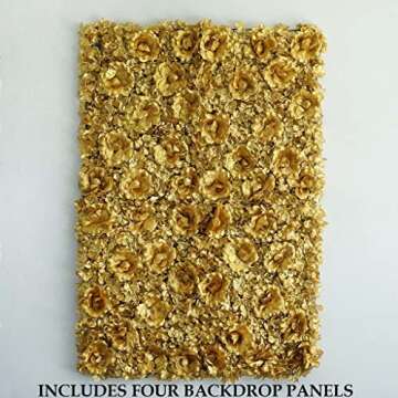 Efavormart 4 Pack 11 Sq ft. UV Protected GOLD 3D Silk Rose & Hydrangea Flower Panel Wall Mat for DIY Party Centerpieces Decor