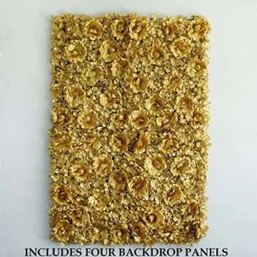 Efavormart 4 Pack 11 Sq ft. UV Protected GOLD 3D Silk Rose & Hydrangea Flower Panel Wall Mat for DIY Party Centerpieces Decor
