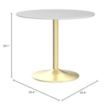 Target Marketing System Pisa Round Dining Table with Chrome Plated Pedestal Base, Modern Retro Kitchen Furniture for Small Spaces, Seats 2-4 People, 35", Golden