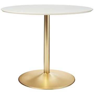 Target Marketing System Pisa Round Dining Table with Chrome Plated Pedestal Base, Modern Retro Kitchen Furniture for Small Spaces, Seats 2-4 People, 35", Golden