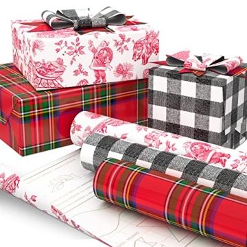 Hallmark Holiday Plaid Wrapping Paper Set with DIY Cutlines and Bow Templates (3-Pack) - 120 Sq. Ft....