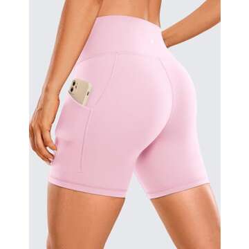 CRZ YOGA Womens Butterluxe Biker Shorts with Pockets 5 Inches - High Waisted Volleyball Workout Athletic Yoga Pink Peony Large