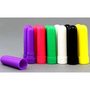 Cornucopia Essential Oil Aromatherapy Empty Nasal Inhaler Tubes (24-Pack, Assorted Colors); Colored Plastic Tubes w/ Wicks