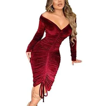 Ophestin Sexy Off Shoulder Velvet Midi Dress for Party