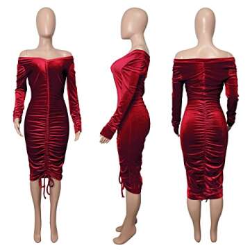 Ophestin Sexy Off Shoulder Velvet Midi Dress for Party