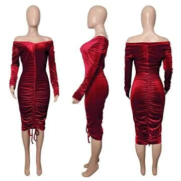 Ophestin Sexy Off Shoulder Velvet Midi Dress for Party