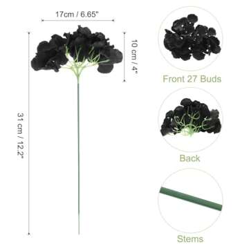 uxcell 30Pcs Hydrangea Artificial Flowers, Fake Hydrangea Flowers Artificial Silk Flowers Heads with Faux Stems for Home Decor Office Wedding Bouquet Hotel Centerpiece Party, Black