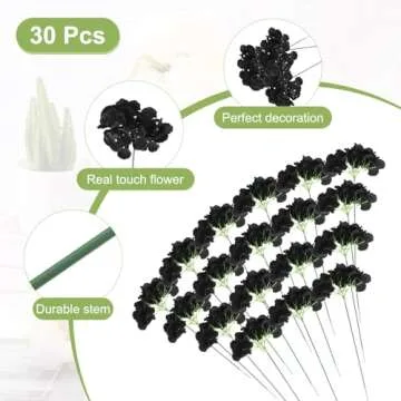 uxcell 30Pcs Hydrangea Artificial Flowers, Fake Hydrangea Flowers Artificial Silk Flowers Heads with Faux Stems for Home Decor Office Wedding Bouquet Hotel Centerpiece Party, Black