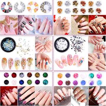Selizo 99 Packs Nail Art Tools Kit Includes Rhinestones for Nails, Nail Crystals Charms, Nail Art Brushes and Nail Tools for Acrylic Nail Design Decorations Supplies, with Gift Box