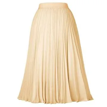 GRACE KARIN Women's Vintage Skirts A-line Pleated Flared Chiffon Skirts Apricot L