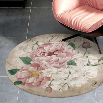 KiuLoam Vintage Shabby Chic Pink Rose Floral Non-Slip Round Area Rugs Kitchen Floor Mat Soft Floor C...
