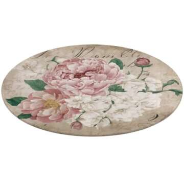 KiuLoam Vintage Shabby Chic Pink Rose Floral Non-Slip Round Area Rugs Kitchen Floor Mat Soft Floor Carpet for Chair Living Room Bedroom, 2-Ft Diameter