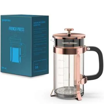 QUQIYSO French Press Coffee Maker 34oz 304 Stainless Steel with 4 Filter, Heat Resistant Durable, Easy to Clean, Borosilicate Glass Press, 100% BPA Free Teapot (Copper)