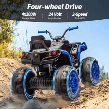 Hikiddo Shark Kids ATV 4 Wheeler, 24V 4WD Electric ATV Ride On Toy for Big Kids, 4X200W Motor, 5.6Mph Max Speed - Blue