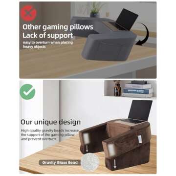 Weighted Idea Gaming Pillow - Reading Pillow for Lap with Removable Velvety Cover, Petite Adults, 145-185lbs Laptop Pillow Lap Desk Pillow for Reading, Working, Crocheting in Bed Couch