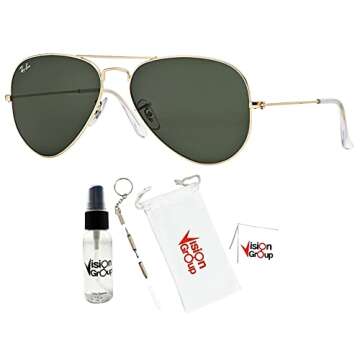 Ray-Ban RB3025 Metal Aviator Sunglasses + Vision Group Accessories Bundle (Arista/Crystal Green, 55),unisex-adult
