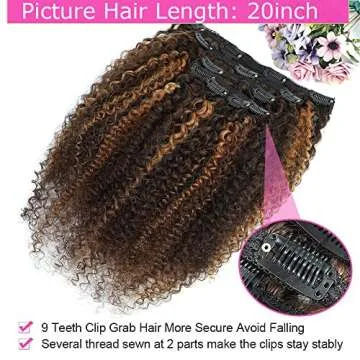4/30 Brown Kinkys Curly Real Hair Extensions Clip in Human Hair for Black Women, Urbeauty 12 Inch Curly Clip In Hair Extensions 10Pcs/Set For a Full Head Ombre Curly Hair Extensions 10a Hair