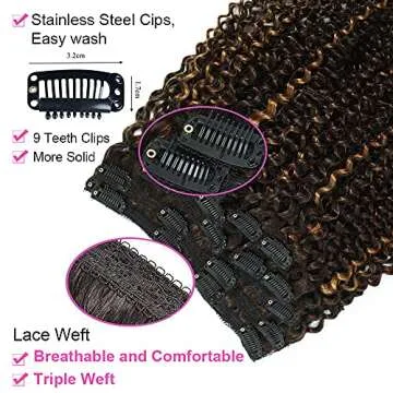 4/30 Brown Kinkys Curly Real Hair Extensions Clip in Human Hair for Black Women, Urbeauty 12 Inch Curly Clip In Hair Extensions 10Pcs/Set For a Full Head Ombre Curly Hair Extensions 10a Hair