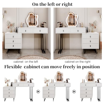 Ieejdn White Vanity Desk with Adjustable LED Mirror for Makeup
