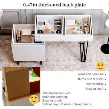 Ieejdn White Vanity Desk with Adjustable LED Mirror for Makeup