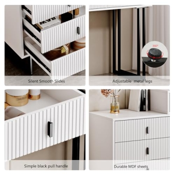 Ieejdn White Vanity Desk with Adjustable LED Mirror for Makeup