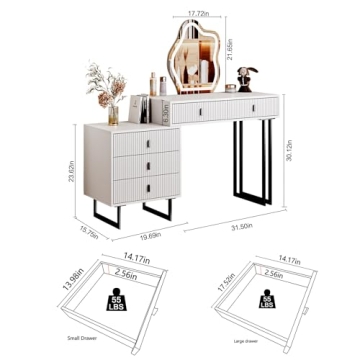 Ieejdn White Vanity Desk with Adjustable LED Mirror for Makeup