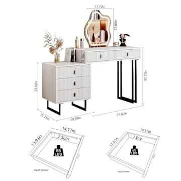Ieejdn White Vanity Desk with Adjustable LED Mirror for Makeup