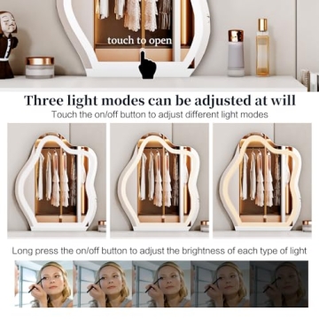 Ieejdn White Vanity Desk with Adjustable LED Mirror for Makeup