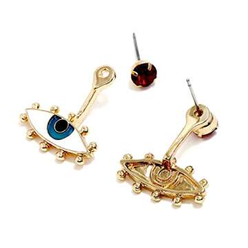 Evil Eye Earrings Red Rhinestone Dangle Drop Studs