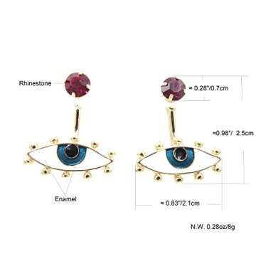 Evil Eye Earrings Red Rhinestone Dangle Drop Studs