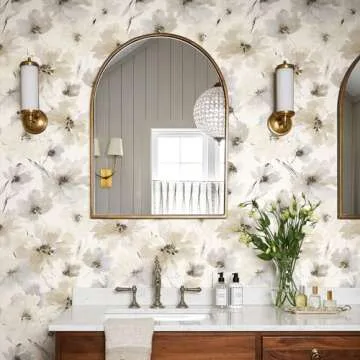 JiffDiff Beige Flower Watercolor Flower Peel and Stick Wallpaper, Honey Wheat Yellow, 17.3x393.7 inch, 48.5 sq ft, Straight Match