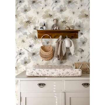 JiffDiff Beige Flower Watercolor Flower Peel and Stick Wallpaper, Honey Wheat Yellow, 17.3x393.7 inch, 48.5 sq ft, Straight Match