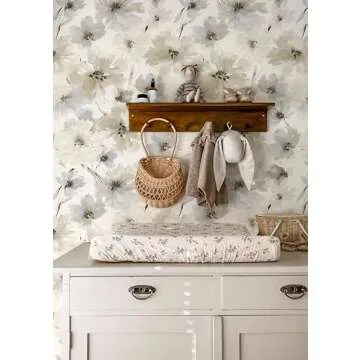 JiffDiff Beige Flower Watercolor Flower Peel and Stick Wallpaper, Honey Wheat Yellow, 17.3x393.7 inch, 48.5 sq ft, Straight Match