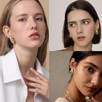 2 Pair Bottega Teardrop gold hoop Earrings for Women,Gold/Silver Chunky Hoop Earring Lightweight Teardrop Design | Hypoallergenic Earring Set,Big Drop & Dangle Trendy Hoop Earrings