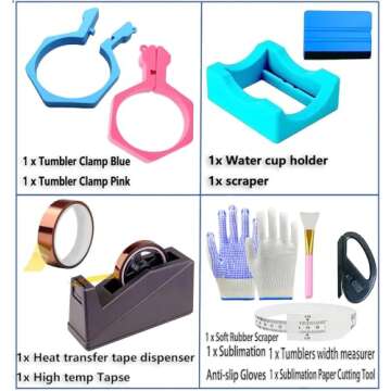 Majreey Sublimation Blanks Tumbler Clamp Tool, for 20 Oz Sublimation Blanks, Heat Resistant Gloves, Heat Tape Sublimation, Heat Tape Dispenser Sublimation Kit, Tumbler Clamp Clamp (Blue,Pink)
