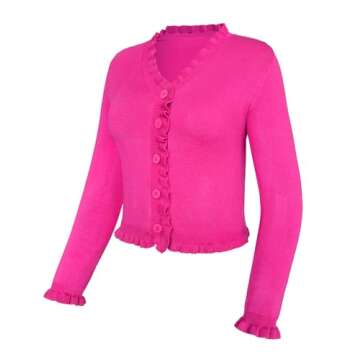 Bloggerlove Lightweight Cardigan Sweater for Women Cropped Ruffle Long Sleeve Button Down Shrug Swea...