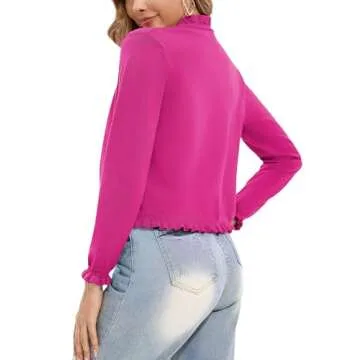 Bloggerlove Lightweight Cardigan Sweater for Women Cropped Ruffle Long Sleeve Button Down Shrug Sweater Dressy Rose Red