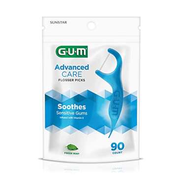 GUM Advanced Care Floss Picks - Dental Flossers for Adults with Vitamin E and Fluoride - Extra Stron...