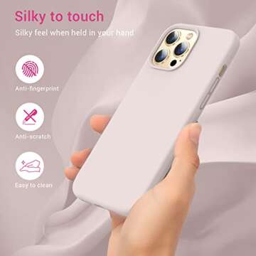 Elando Compatible with iPhone 13 Pro Max Case, Liquid Silicone Shockproof Protective Slim Case with Anti-Scratch Microfiber Lining, 6.7 inch, Chalk Pink