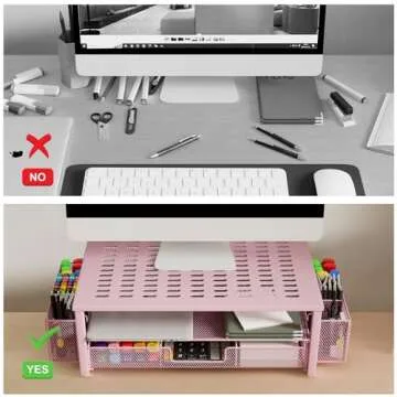 Gianotter Monitor Stand with Drawer & Pen Holder - Pink Desk Organizer