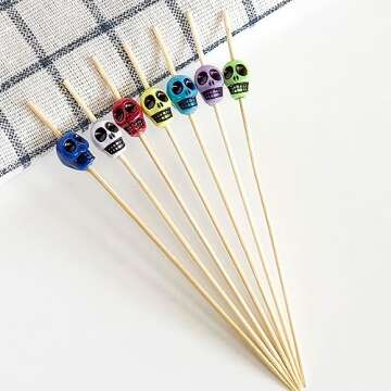 Halloween Cocktail Picks,100 PCS 4.7 Inch Skull Halloween Picks, Fancy Halloween Toothpicks for Appe...