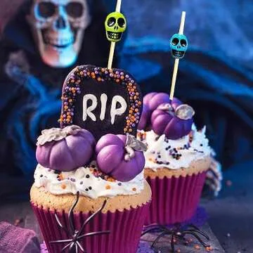 Halloween Cocktail Picks,100 PCS 4.7 Inch Skull Halloween Picks, Fancy Halloween Toothpicks for Appetizers, Bamboo Cocktail Skewers Sticks for Halloween Party Decor