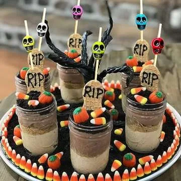 Halloween Cocktail Picks,100 PCS 4.7 Inch Skull Halloween Picks, Fancy Halloween Toothpicks for Appetizers, Bamboo Cocktail Skewers Sticks for Halloween Party Decor